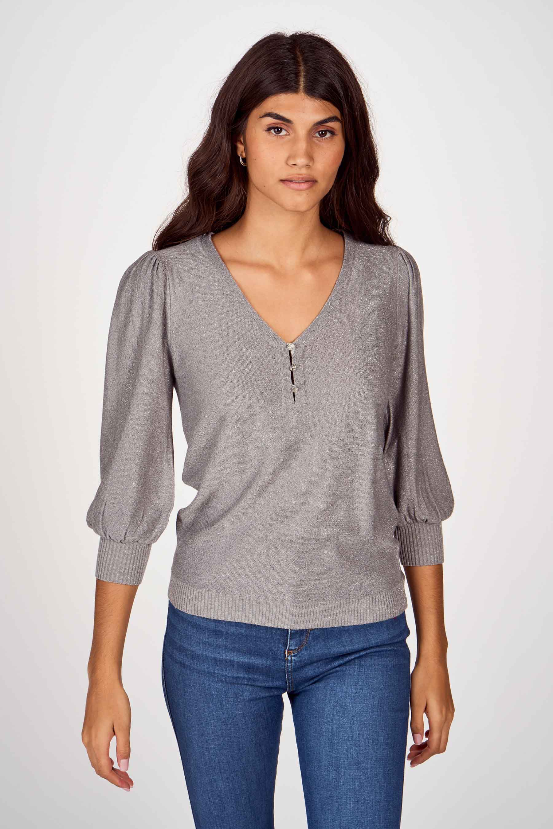 Pull col V Gris Morgan de Toi 202MIJET GRIS ARGENTE POINTCARRE